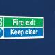 Fire safety warning signs, fire exit signs and fire-fighting equipment