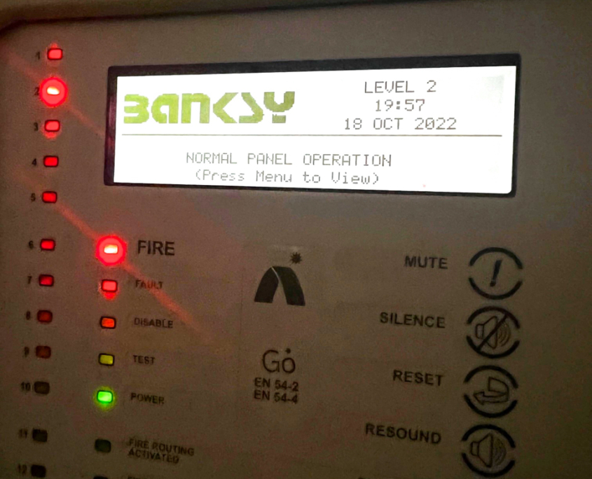 Banksy exhibition wireless fire alarm temporary installation for exhibition